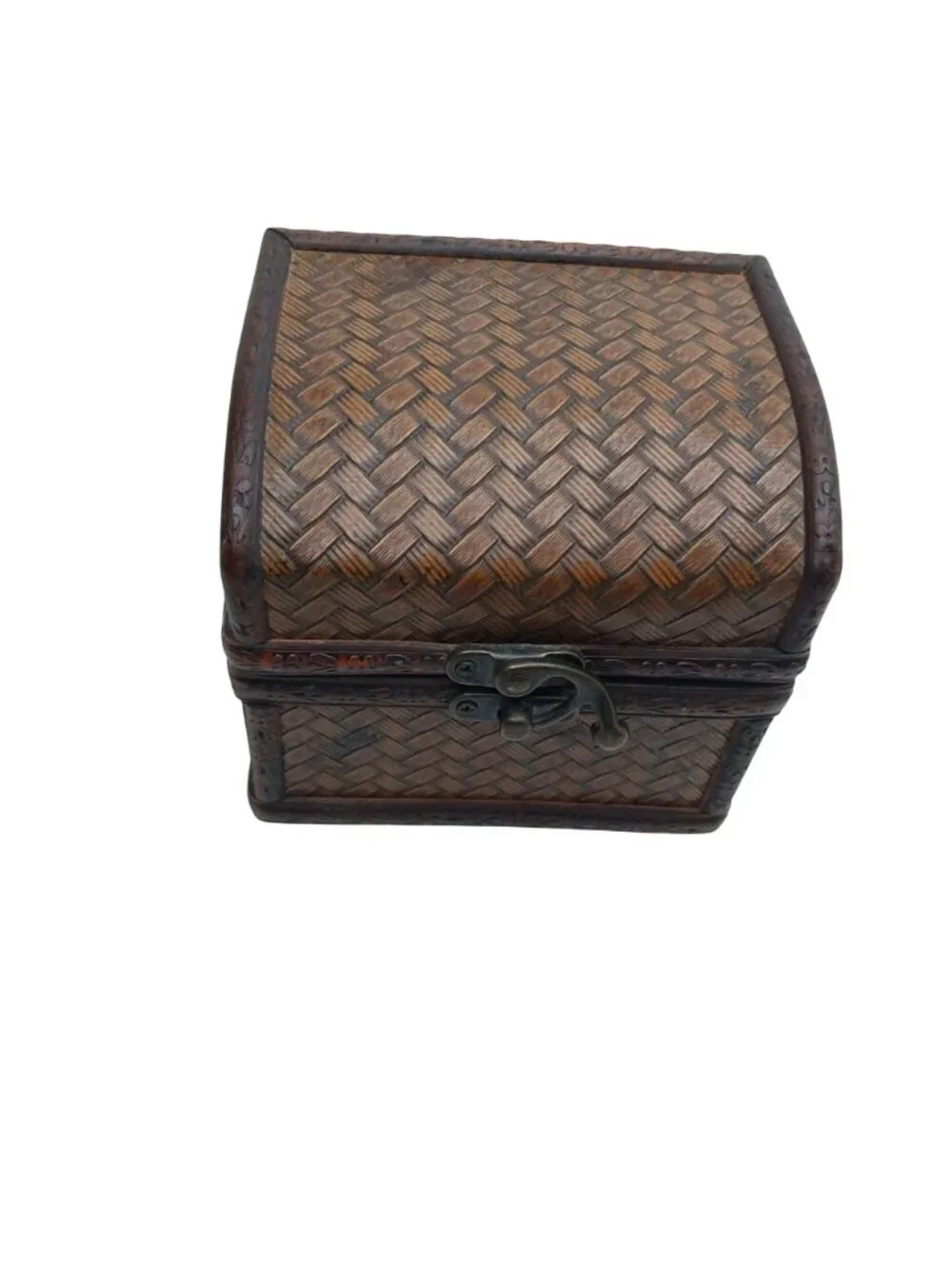 Vintage Decorative Woven Wooden Treasure Chest Storage Trinket Box Antique Style